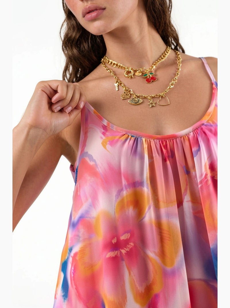 Vestido midi floral com decote em u busem Rosa-pálido - Kiabi