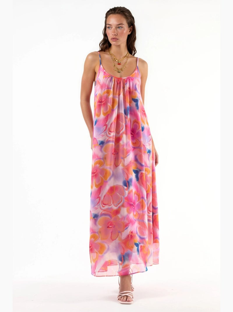 Vestido midi floral com decote em u busem Rosa-pálido - Kiabi