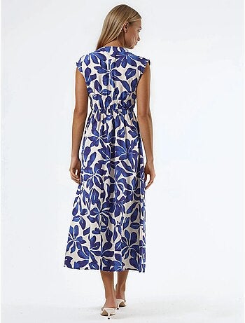 Vestido midi floral com decote em v e detalhe de laço busem