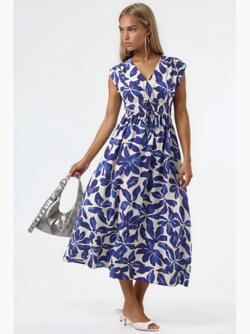 Vestido midi floral com decote em v e detalhe de laço busem - Kiabi Vestido midi floral com decote em v e detalhe de laço busem - Kiabi
