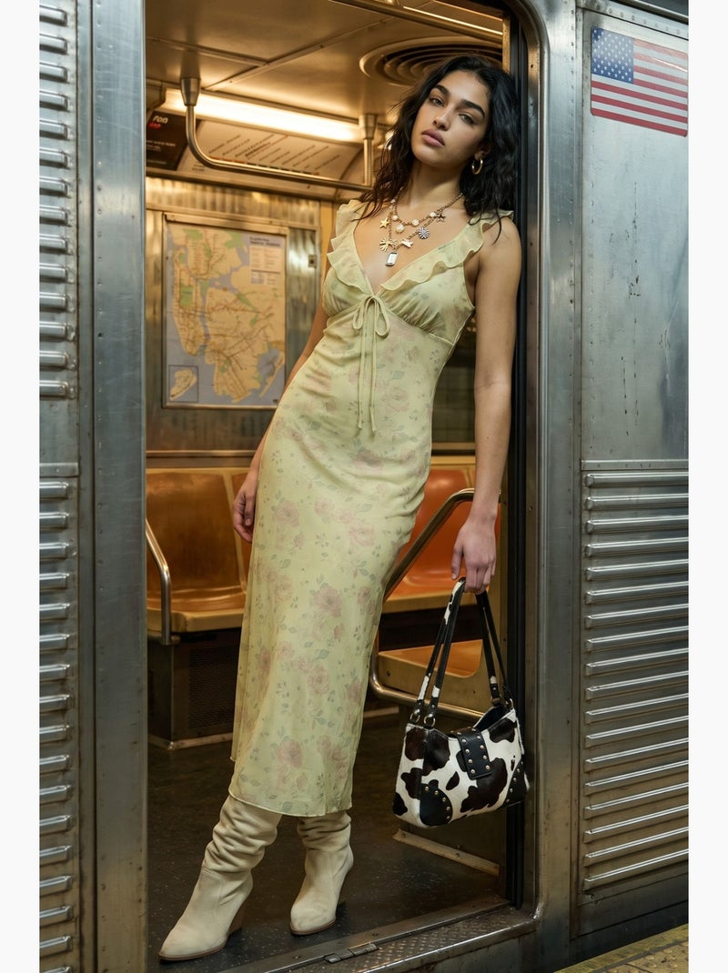 Vestido midi floral com decote em v hiccup Creme - Kiabi