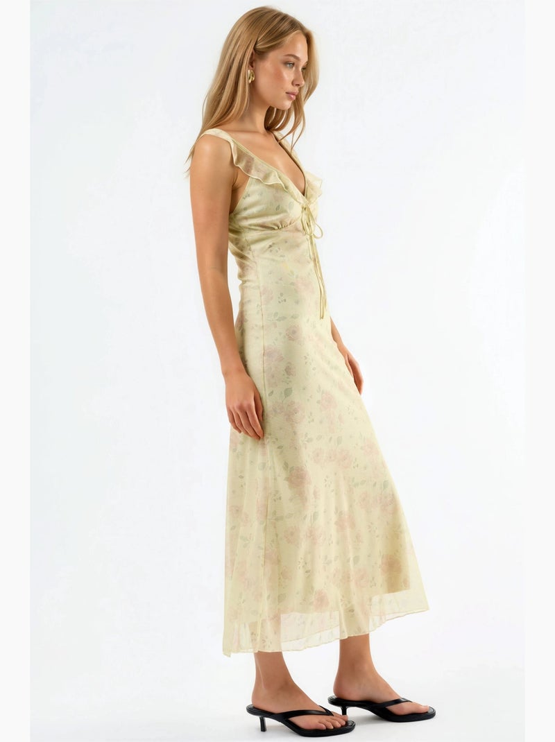 Vestido midi floral com decote em v hiccup Creme - Kiabi