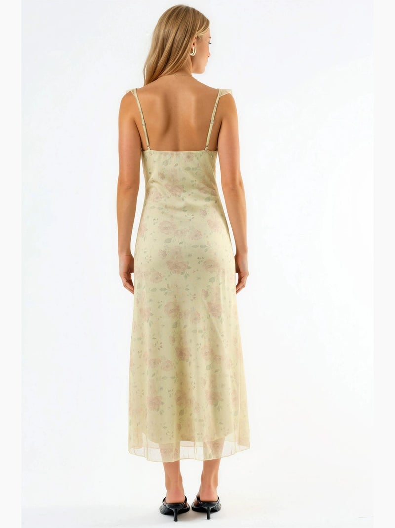 Vestido midi floral com decote em v hiccup Creme - Kiabi