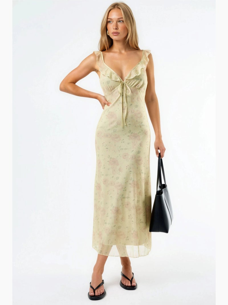 Vestido midi floral com decote em v hiccup Creme - Kiabi