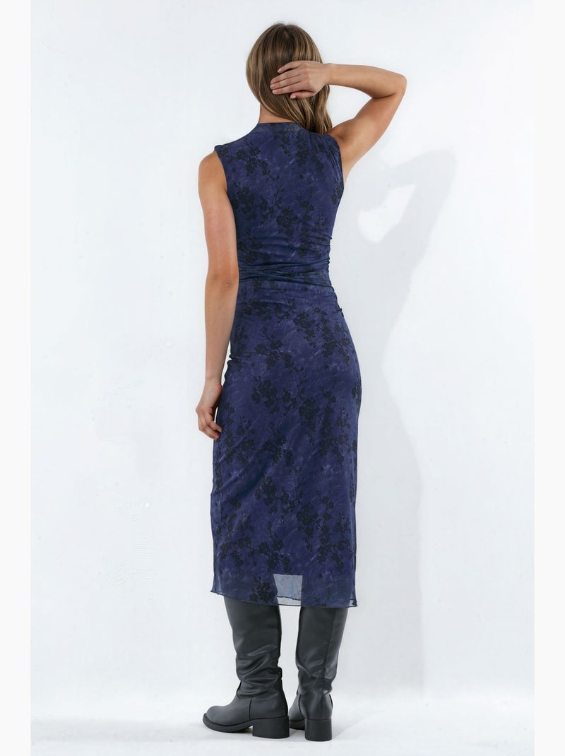 Vestido midi floral com decote qipao hiccup Azul-marinho - Kiabi