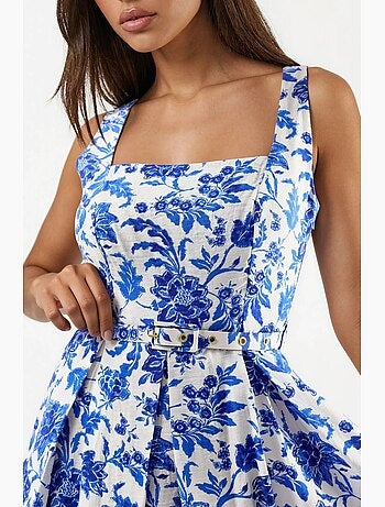Vestido midi floral com decote quadrado busem