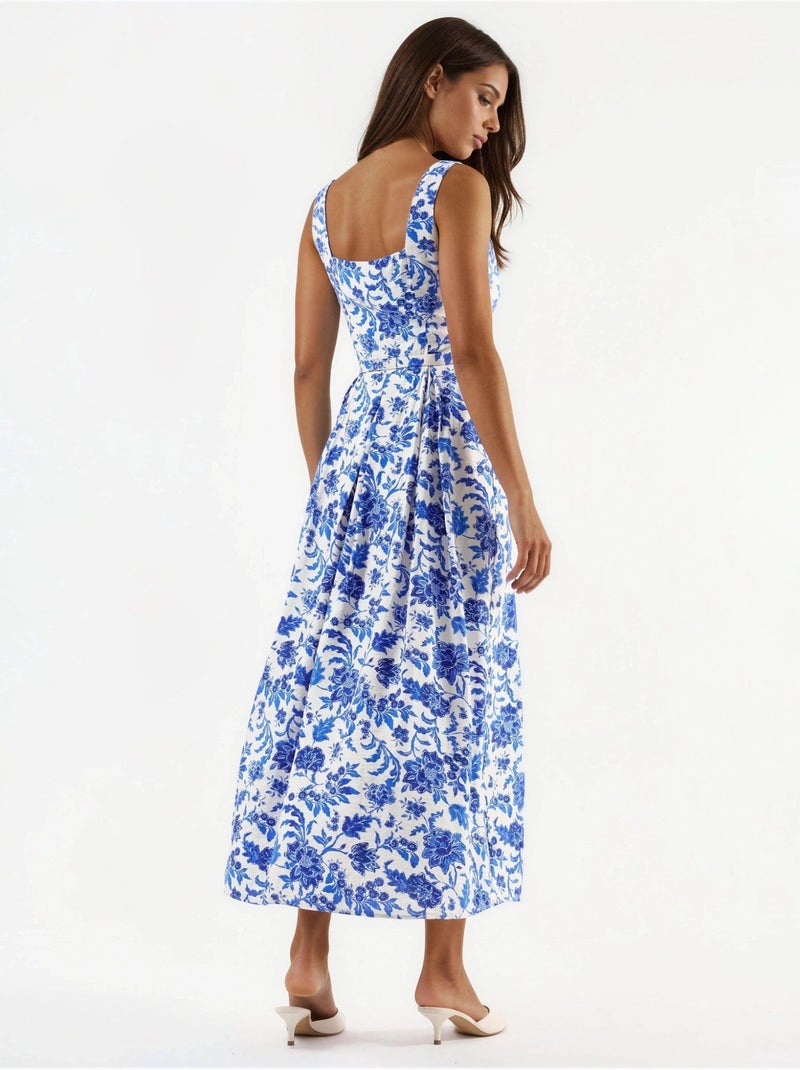 Vestido midi floral com decote quadrado busem Branco - Kiabi