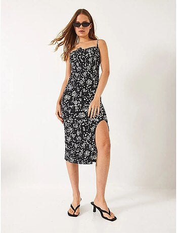 Vestido midi floral com decote quadrado lucci