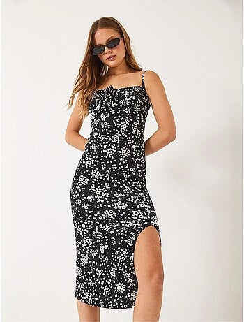 Vestido midi floral com decote quadrado lucci