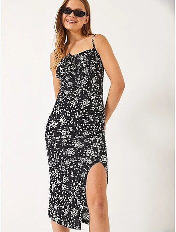 Vestido midi floral com decote quadrado lucci