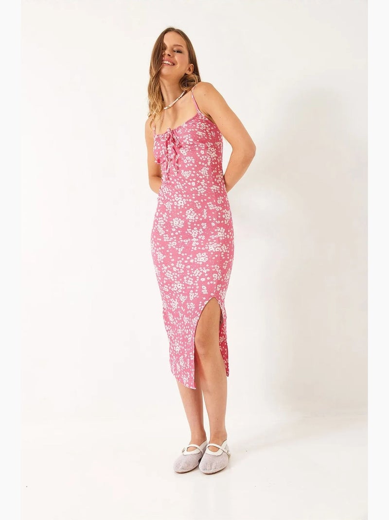 Vestido midi floral com decote quadrado lucci Rosa-claro - Kiabi