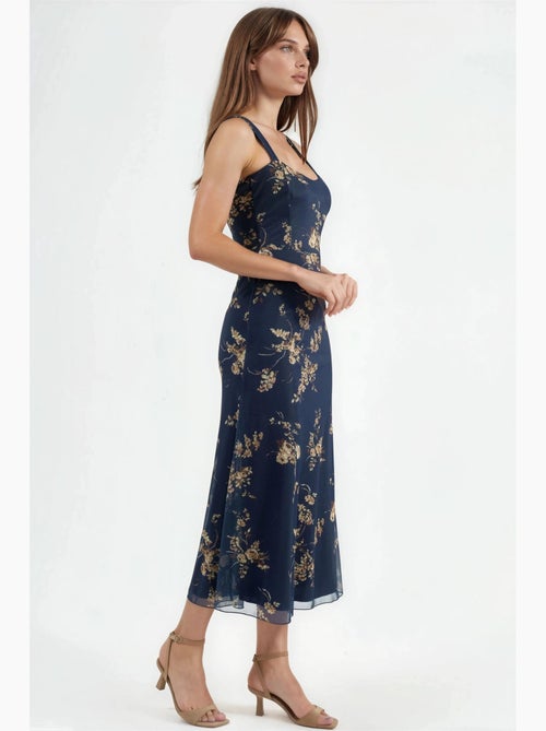 Vestido midi floral com gola em coração hiccup - Kiabi Vestido midi floral com gola em coração hiccup - Kiabi