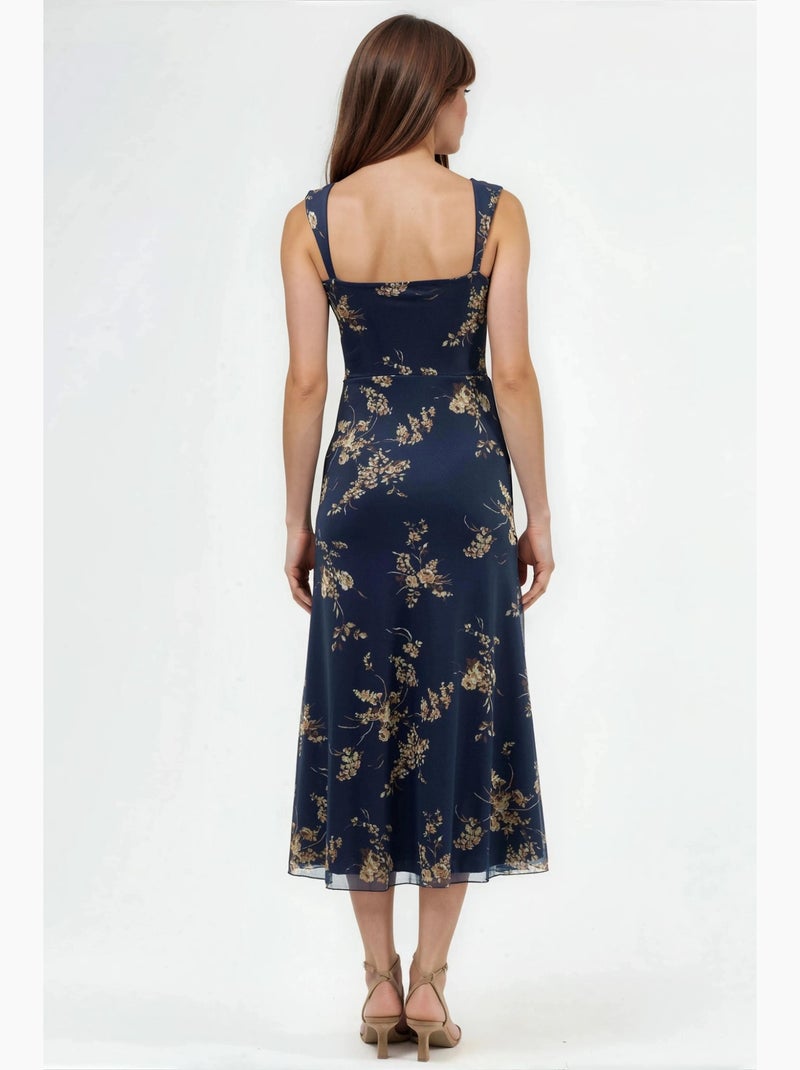 Vestido midi floral com gola em coração hiccup Âmbar - Kiabi