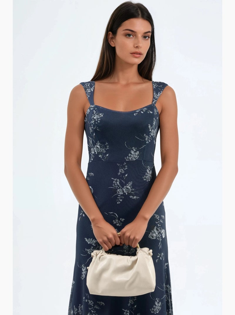 Vestido midi floral com gola em coração hiccup Azul - Kiabi