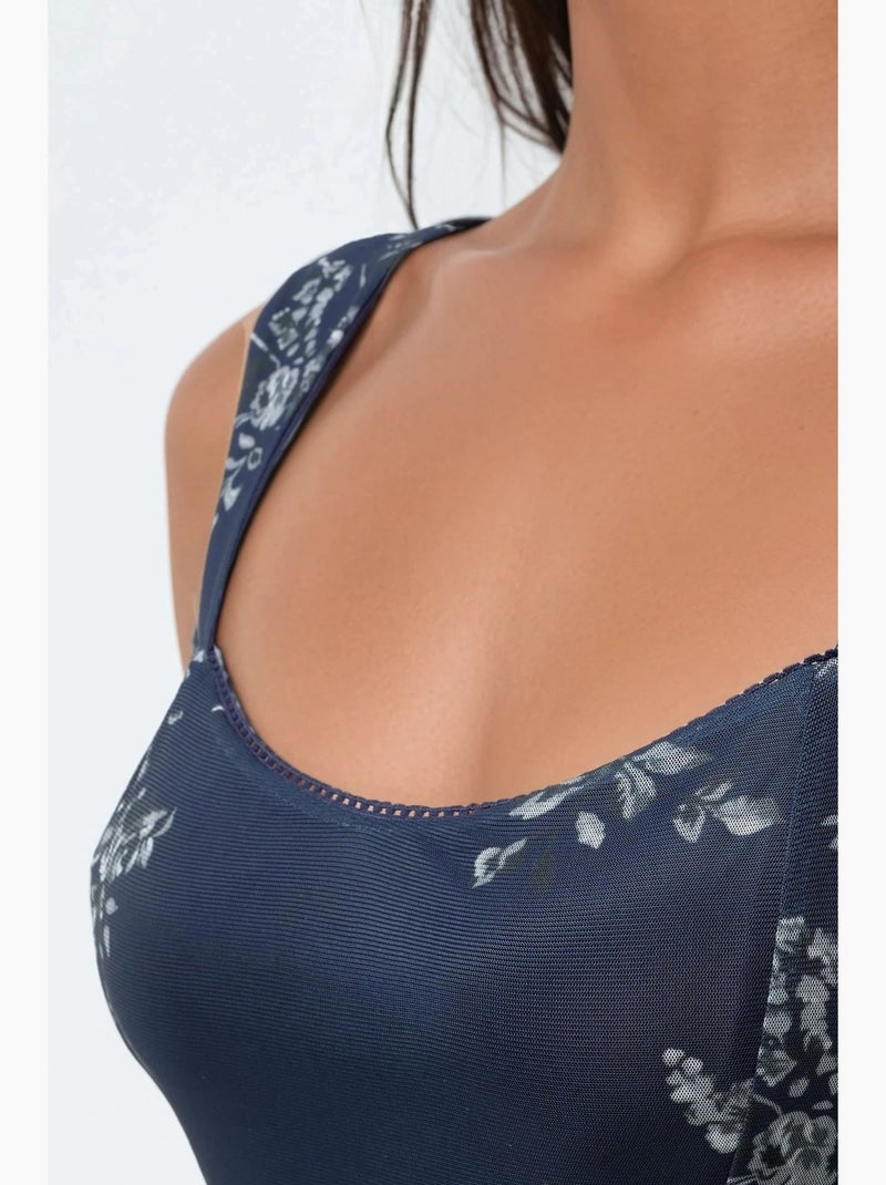 Vestido midi floral com gola em coração hiccup Azul - Kiabi