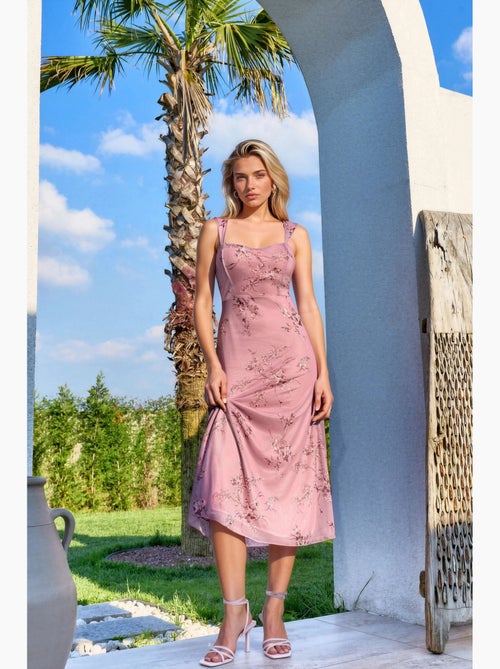 Vestido midi floral com gola em coração hiccup - Kiabi Vestido midi floral com gola em coração hiccup - Kiabi
