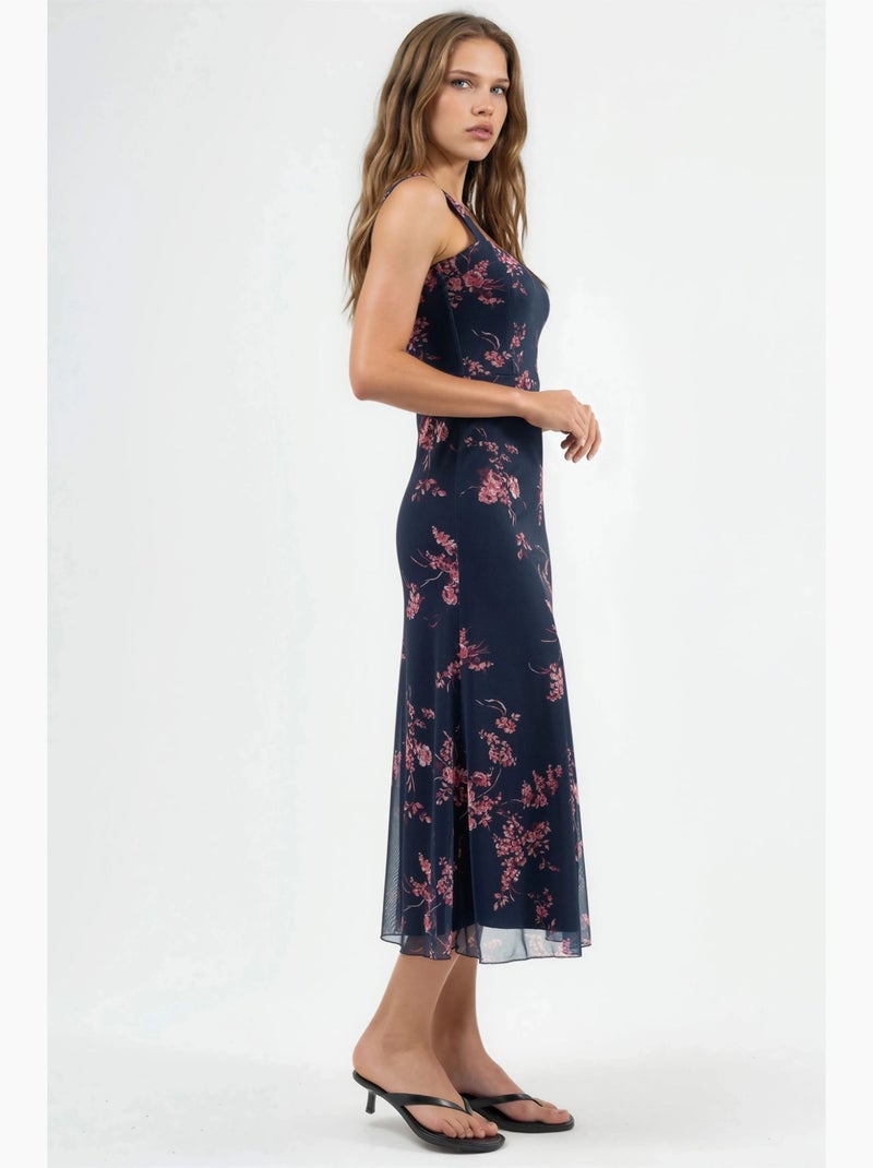 Vestido midi floral com gola em coração hiccup Rosa - Kiabi