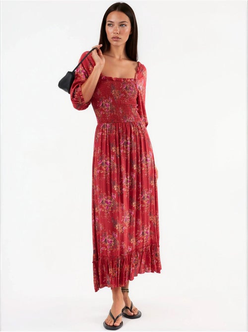Vestido midi floral com gola quadrada busem - Kiabi Vestido midi floral com gola quadrada busem - Kiabi