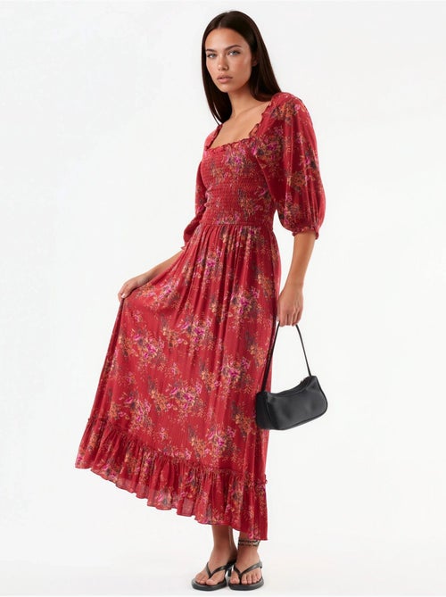 Vestido midi floral com gola quadrada busem - Kiabi Vestido midi floral com gola quadrada busem - Kiabi