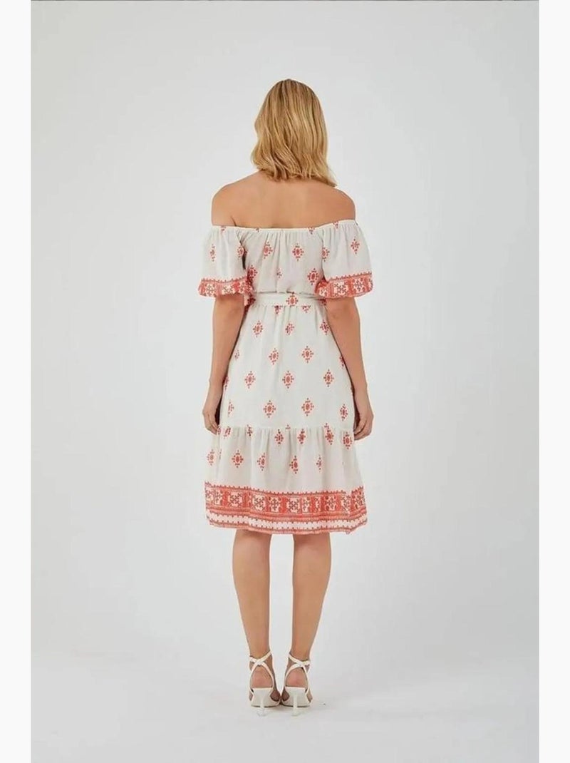 Vestido midi floral com ombros descobertos mixray Branco sujo - Kiabi