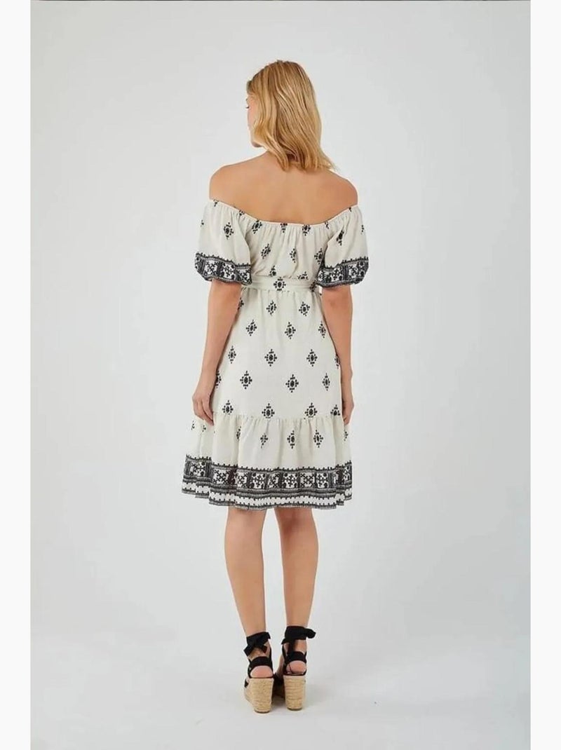 Vestido midi floral com ombros descobertos mixray Creme - Kiabi