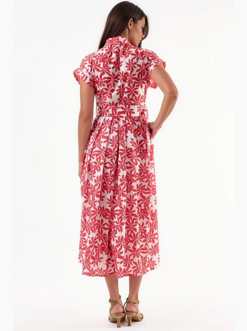 Vestido midi floral em linha a com cinto busem Vermelho - Kiabi