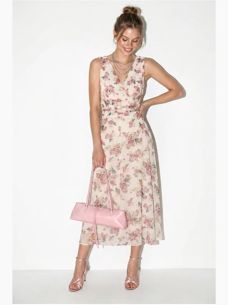 Vestido midi floral em linha a lucci Branco Rosa - Kiabi