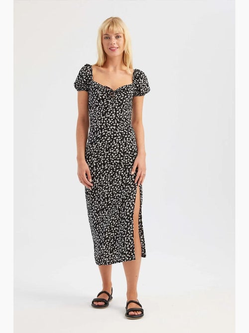 Vestido midi floral ombro a ombro com racha lateral hiccup - Kiabi Vestido midi floral ombro a ombro com racha lateral hiccup - Kiabi