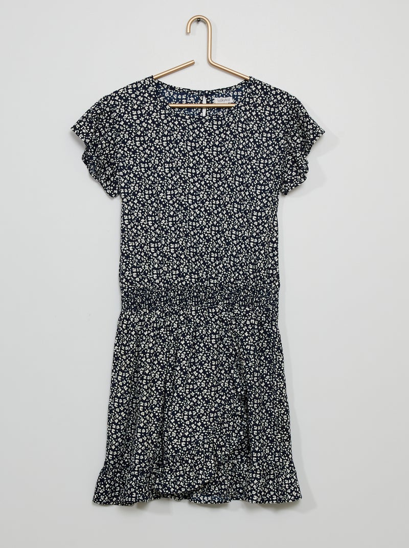 Vestido midi fluido estampado Azul Marinho - Kiabi