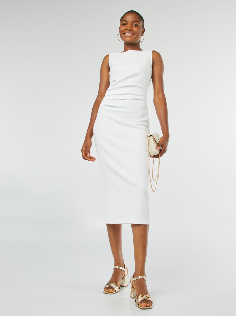 Vestido midi franzido sem mangas Branco - Kiabi