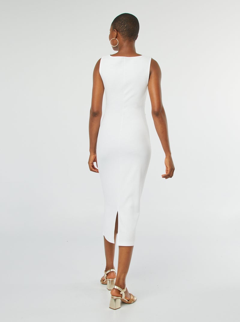 Vestido midi franzido sem mangas Branco - Kiabi