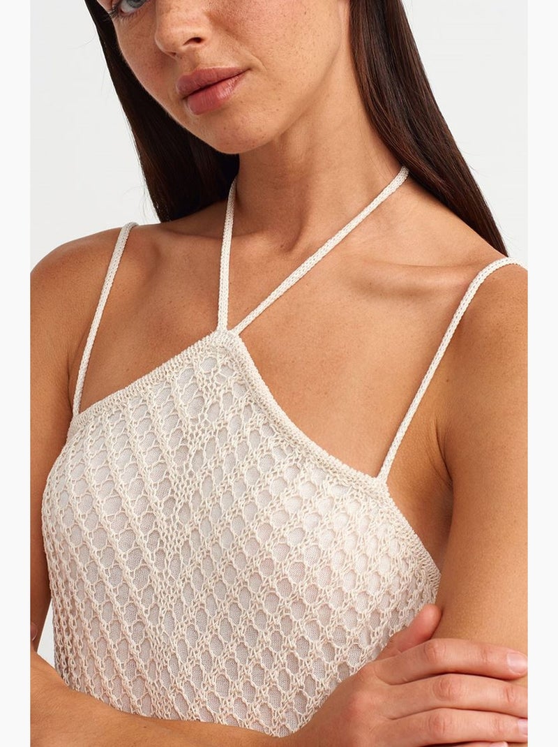 Vestido midi halter texturizado com recorte dilvin Creme - Kiabi