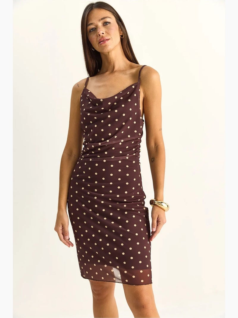 Vestido midi justo às bolinhas com decote drapeado lucci Vermelho bordô - Kiabi