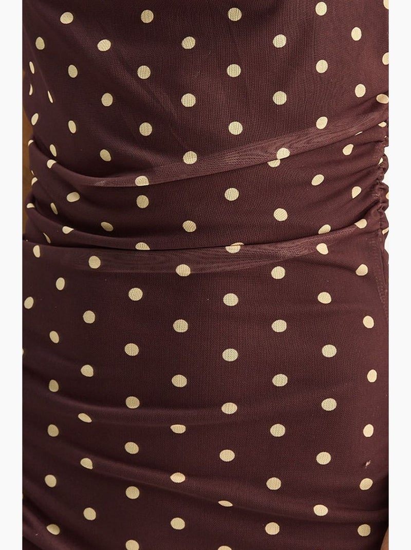 Vestido midi justo às bolinhas com decote drapeado lucci Vermelho bordô - Kiabi