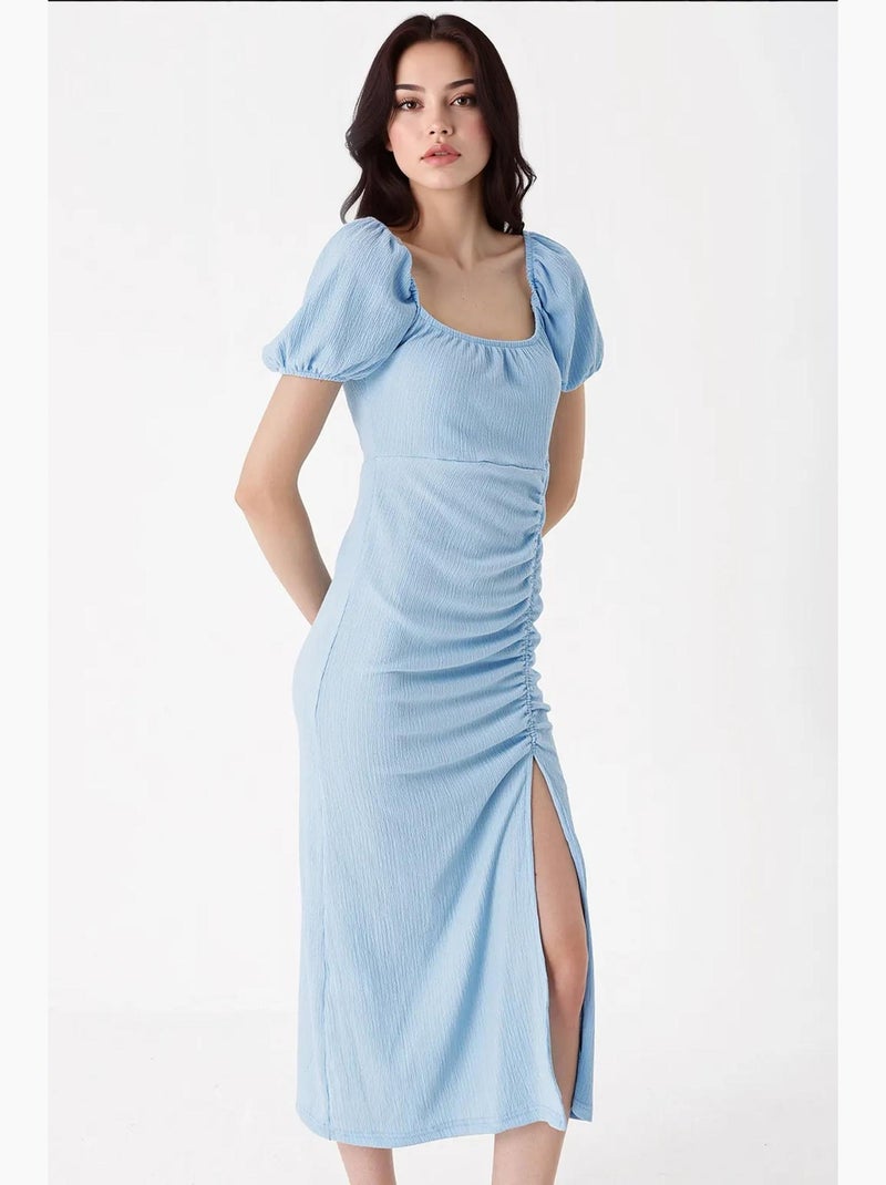 Vestido midi justo canelado com decote quadrado bdart Azul claro - Kiabi