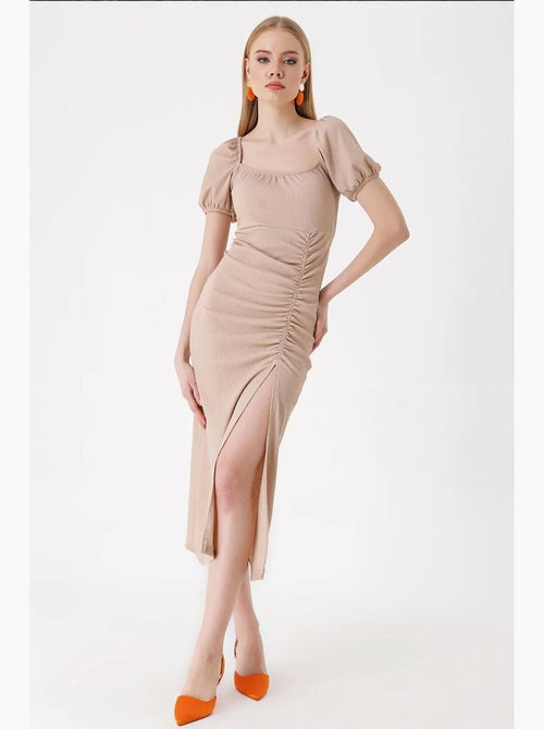 Vestido midi justo canelado com decote quadrado bdart - Kiabi