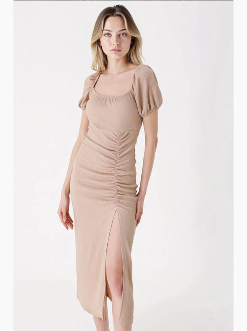 Vestido midi justo canelado com decote quadrado bdart - Kiabi