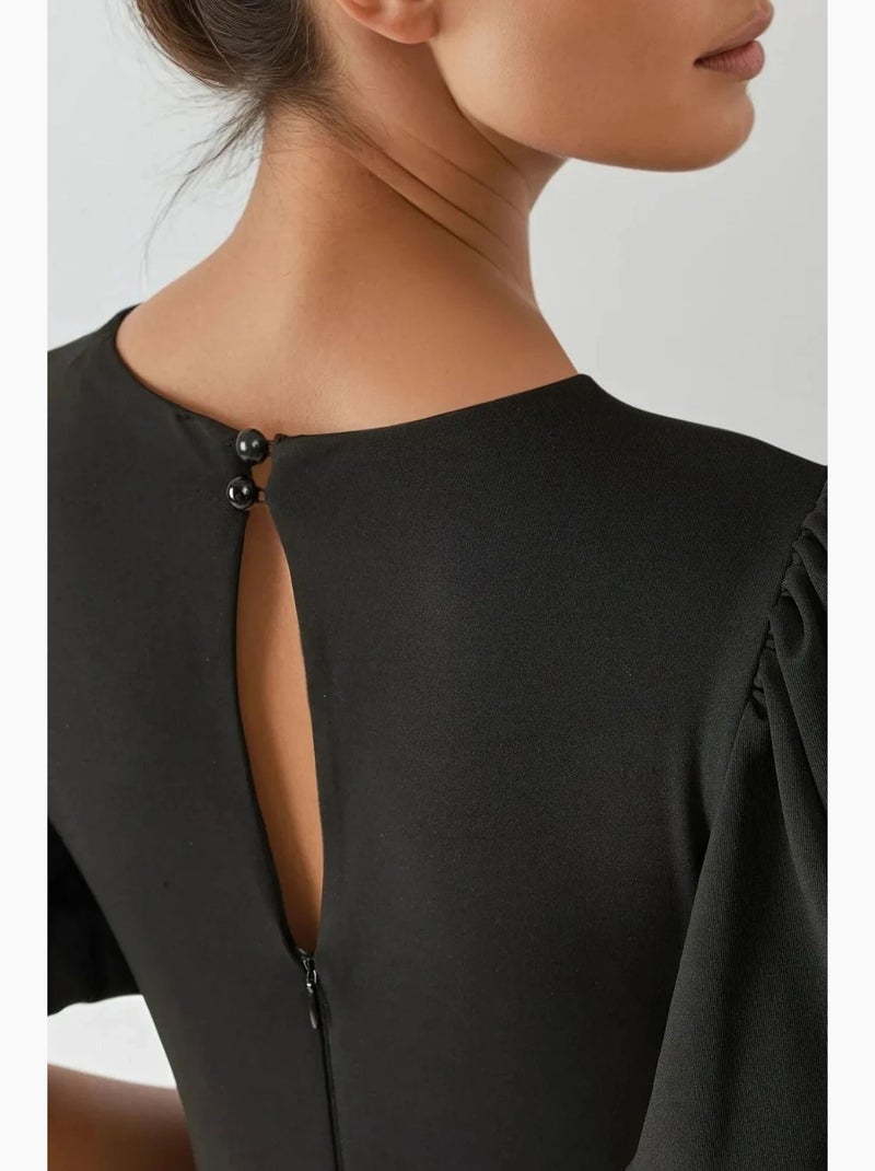 Vestido midi justo com contraste e gola redonda hiccup Preto Branco - Kiabi