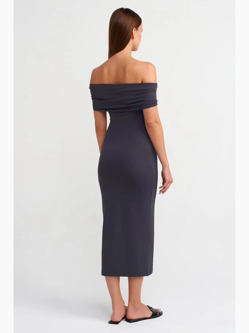 Vestido midi justo com decote barco dilvin Cinza escuro - Kiabi