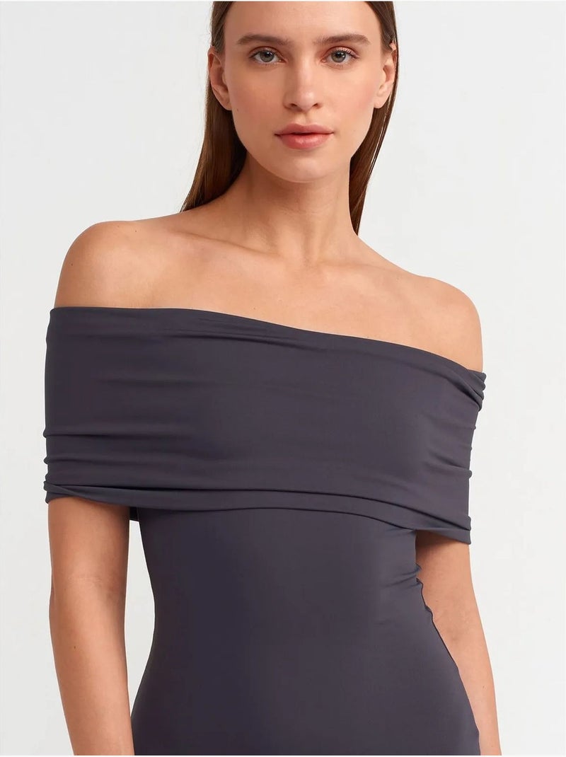 Vestido midi justo com decote barco dilvin Cinza escuro - Kiabi