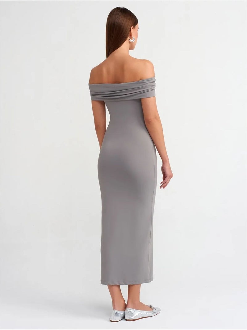 Vestido midi justo com decote barco dilvin Cinza - Kiabi