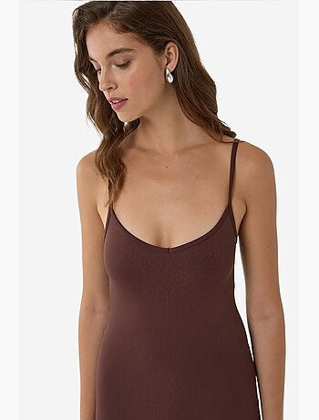 Vestido midi justo com decote em v e alças finas hiccup