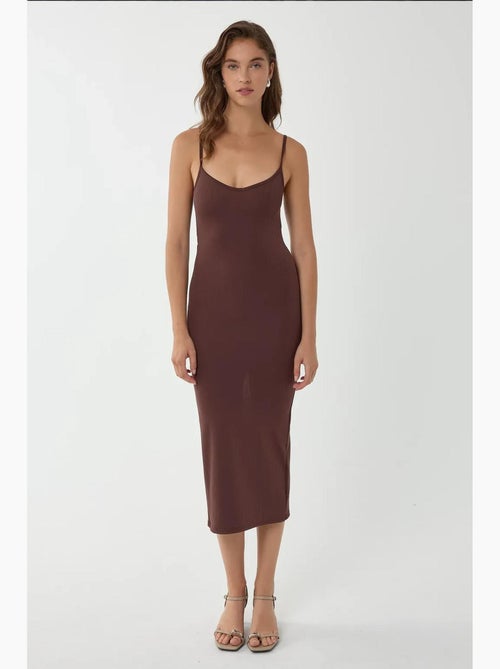 Vestido midi justo com decote em v e alças finas hiccup - Kiabi