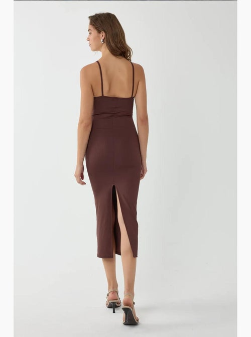Vestido midi justo com decote em v e alças finas hiccup - Kiabi