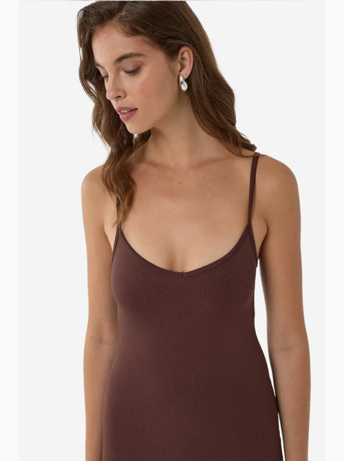 Vestido midi justo com decote em v e alças finas hiccup - Kiabi