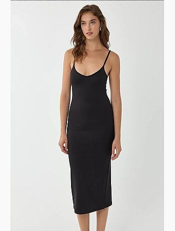 Vestido midi justo com decote em v e alças finas hiccup