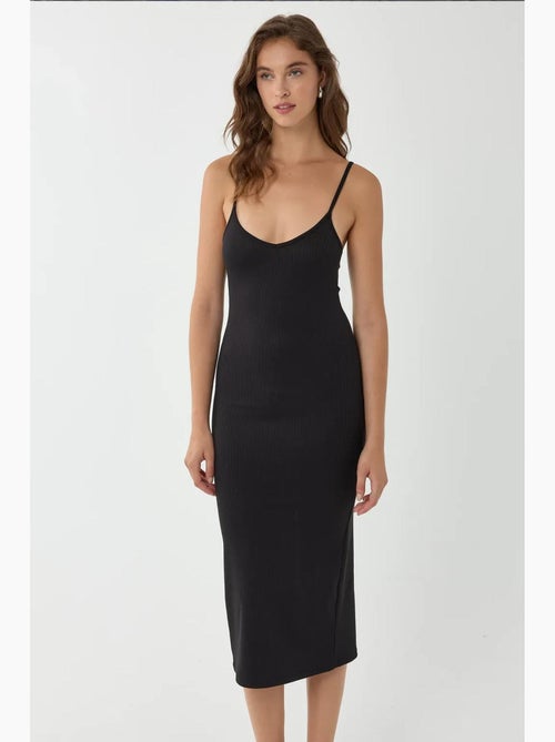 Vestido midi justo com decote em v e alças finas hiccup - Kiabi Vestido midi justo com decote em v e alças finas hiccup - Kiabi