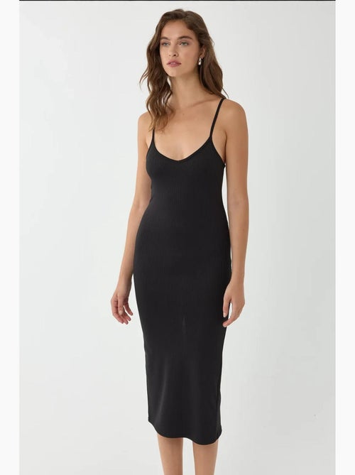 Vestido midi justo com decote em v e alças finas hiccup - Kiabi Vestido midi justo com decote em v e alças finas hiccup - Kiabi