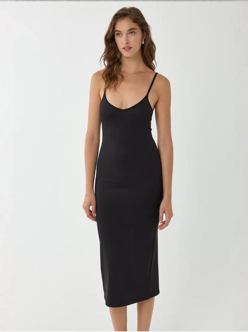 Vestido midi justo com decote em V e alças finas - Kiabi Vestido midi justo com decote em V e alças finas - Kiabi
