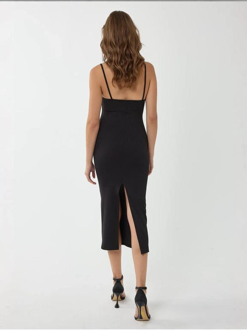 Vestido midi justo com decote em V e alças finas - Kiabi Vestido midi justo com decote em V e alças finas - Kiabi
